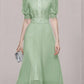 Gorgeous Solid Puff Sleeve Pleated Green Dress
