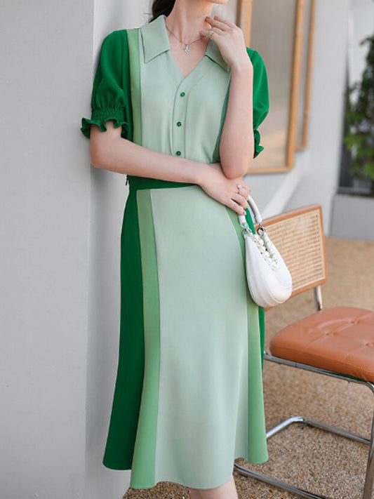 Lovely Green Gradient Lantern Sleeve Top With Fishtail Skirt Set
