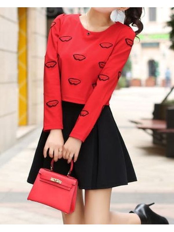 Cute Lip Print Top with Skirt Set- Ships in 24 hrs