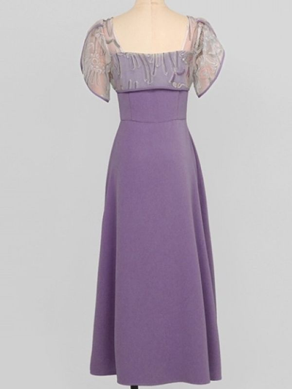 Premium Square Neck Purple Dress