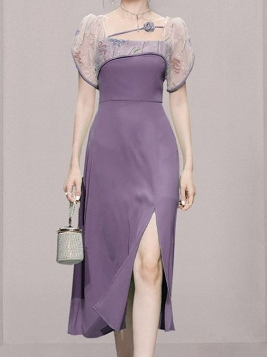 Premium Square Neck Purple Dress