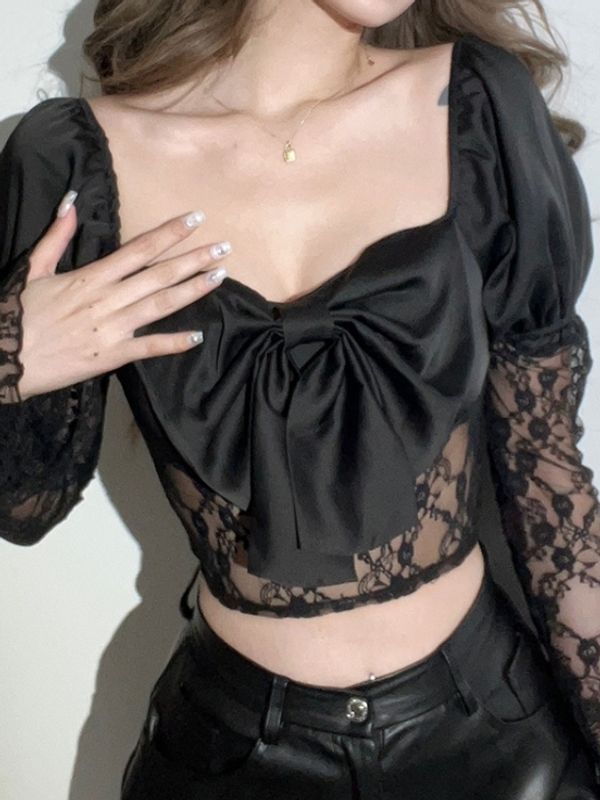 Sexy Lace Patchwork Black Designer Top