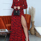 Sexy V Neck Leopard Print Long Sleeve Maxi Dress