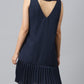 Simple Navy Blue Pleated Frill Hem Dress - Ships in 24 Hrs
