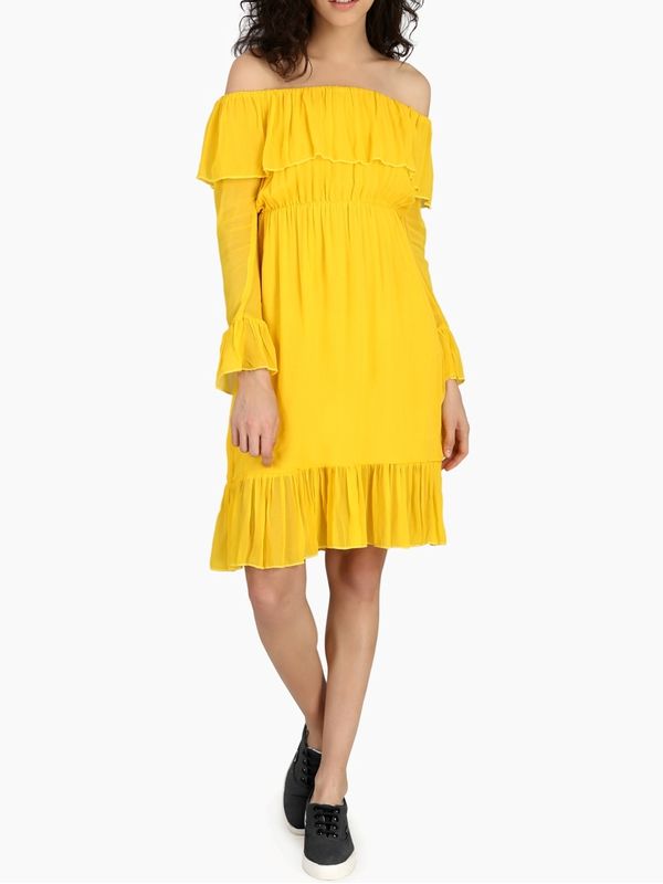 Simple Off Shoulder Yellow Casual Dress -Ships in 24 Hrs