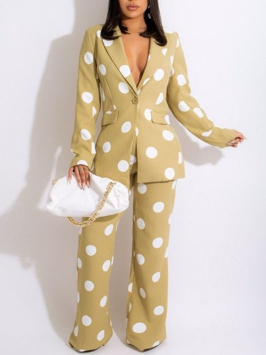 Splendid Dot Print Blazer And Pants Suit Set