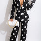 Splendid Dot Print Blazer And Pants Black Suit Set