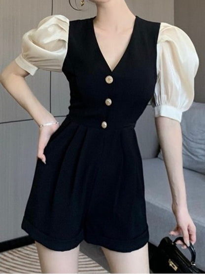 Stylish Black Bubble Sleeve Romper - Ships in 24 Hrs