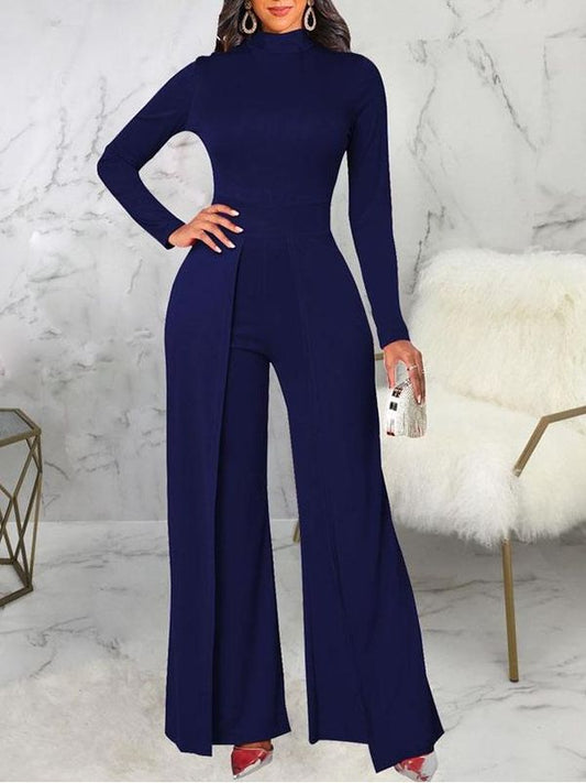 Stylish Mock Neck Wide Leg Jumpsuit - Ships in 24 Hrs