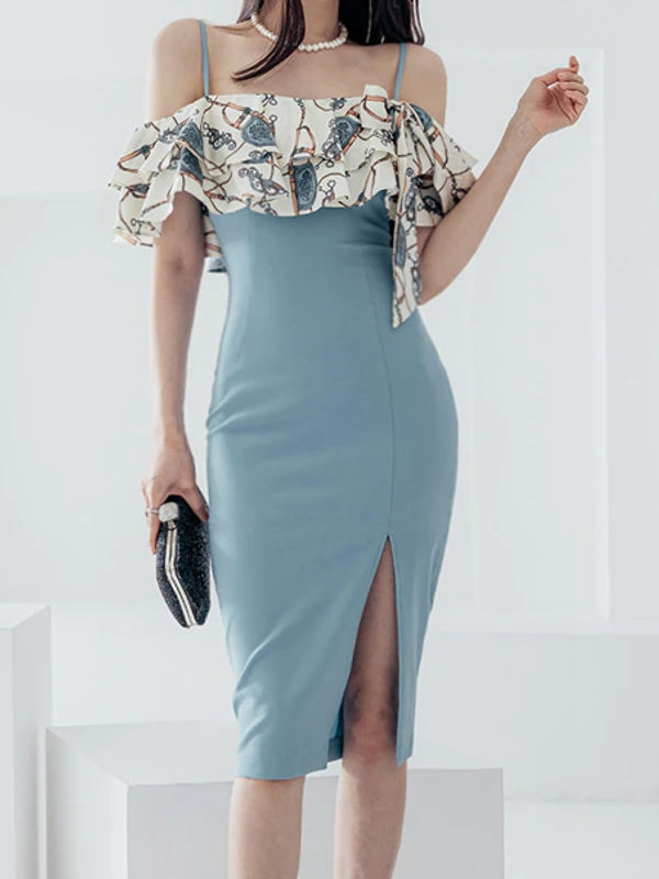 Stylish Printed Ruffle Pencil Dress
