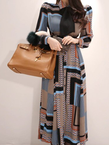 Beautiful Long Sleeve Printed Maxi Dress - Ships in 24 Hrs