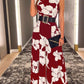 Casual Flower Print Sleeveless Red Jumpsuit