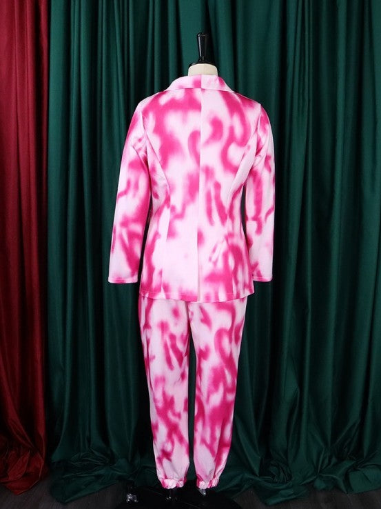 Casual Gradient Trousers Pink Suit Set