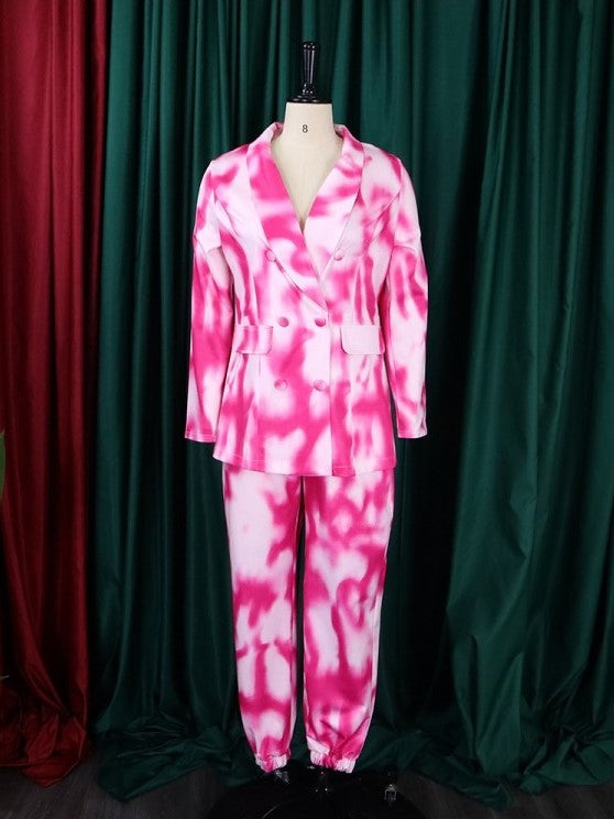 Casual Gradient Trousers Pink Suit Set