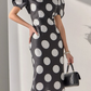 Chic Dot Print Lantern Sleeve Slim Bodycon Black Dress