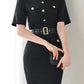 Classic Button Decor Bodycon Black Mini Dress