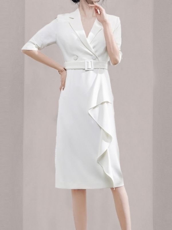 Classy White Ruffled Dress