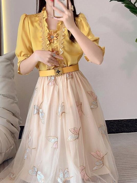Classy Floral Top With Embroidery Skirt Set