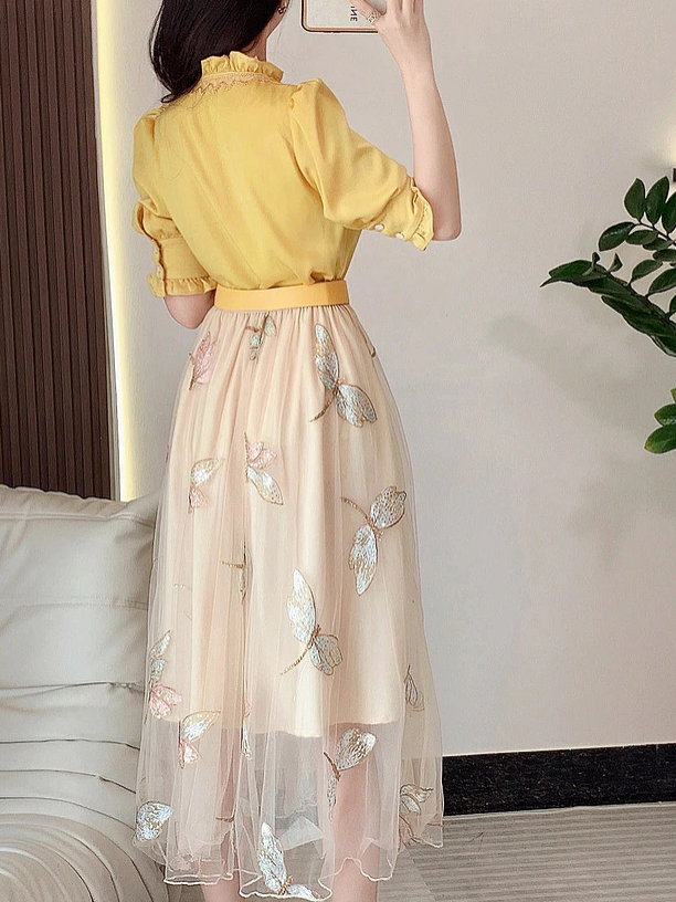 Classy Floral Top With Embroidery Skirt Set