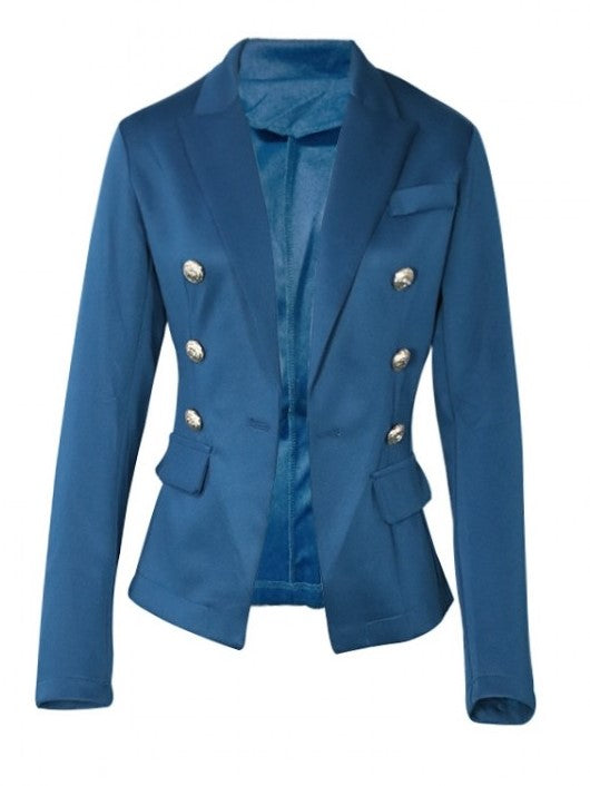 Classy Lapel Long Sleeve Blue Coat