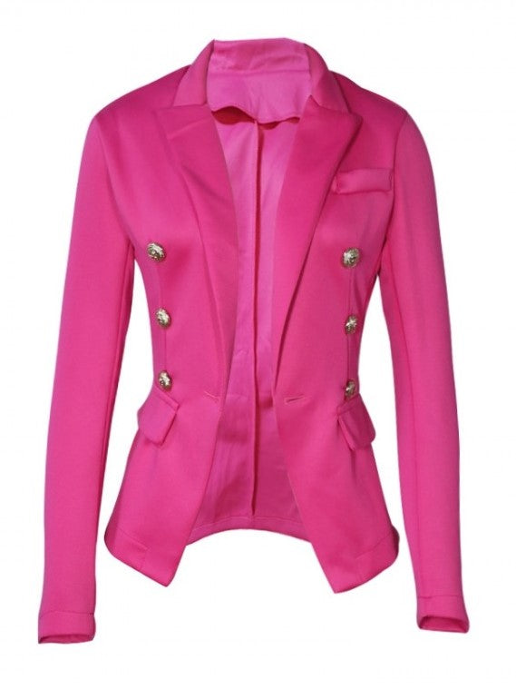 Classy Lapel Long Sleeve Pink Coat