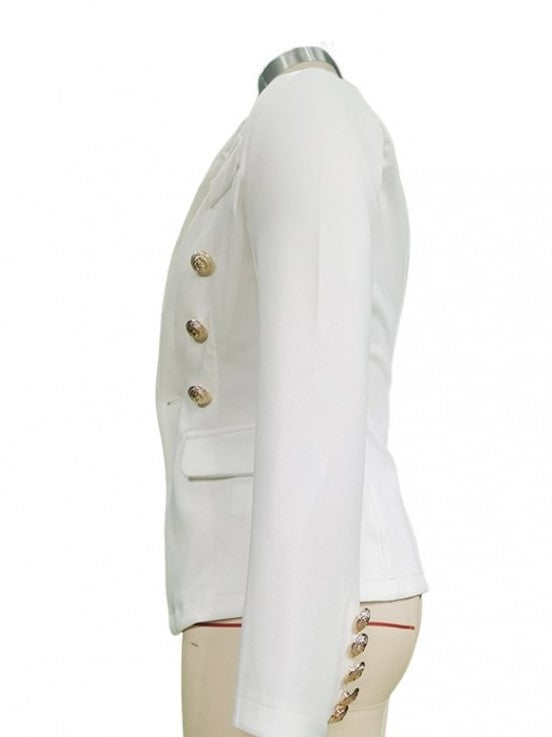 Classy Lapel Long Sleeve White Coat