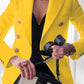 Classy Lapel Long Sleeve Yellow Coat