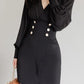 Elegant Fashion Button Decor Pencil Black Bodycon Dress