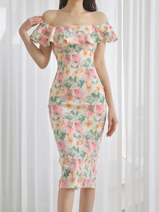 Elegant Summer Fashion Floral Print Pink Dress