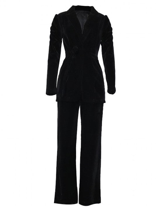 Elite Blazer Coat And Pants Suit Black Set