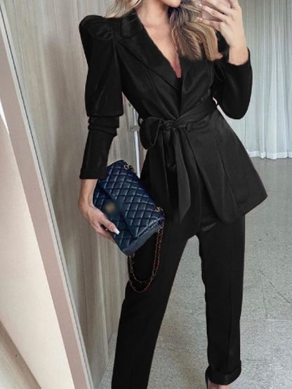 Elite Blazer Coat And Pants Suit Black Set