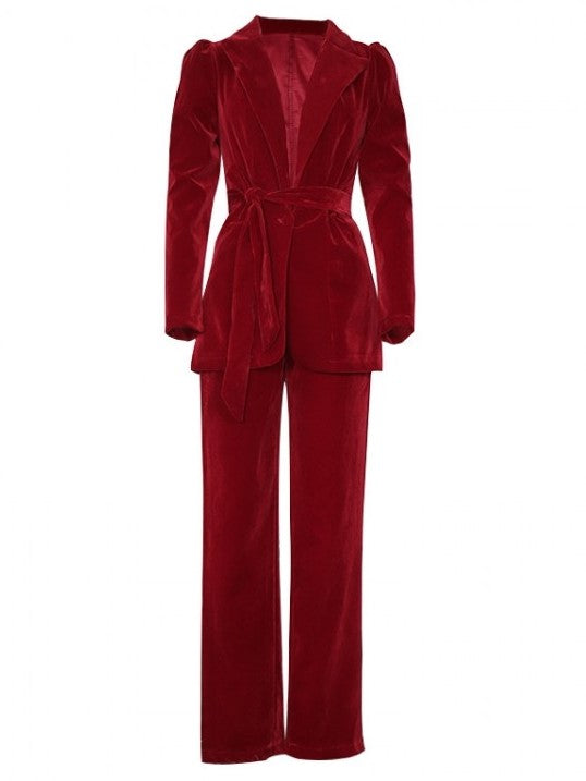 Elite Blazer Coat And Pants Suit Red Set