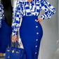 Fashionable Printed Shirt With Blue Skirt Set
