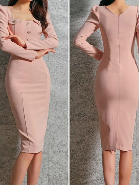 Korean Fashion Open Shoulder Long Sleeve Side Slit Bodycon Dress (Whit –  The Kawaii Factory