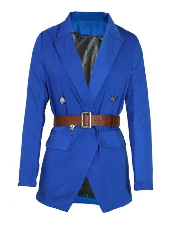 Fashoinable Button Up Khaki Blue Coat
