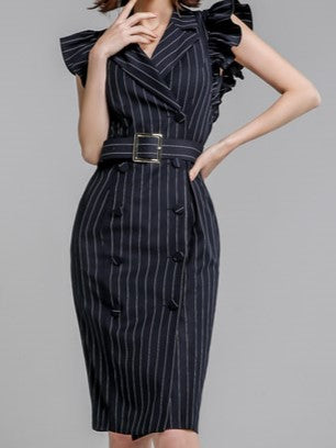 Formal Fashion Striped Black Sleeveless Dress - Ships in 24 Hrs