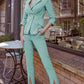 Formal Style Blazer Coat And Pants Cyan Suit Set