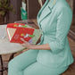 Formal Style Blazer Coat And Pants Cyan Suit Set