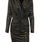 Hot Ruched Long Sleeve V Neck Black Sequin Dress