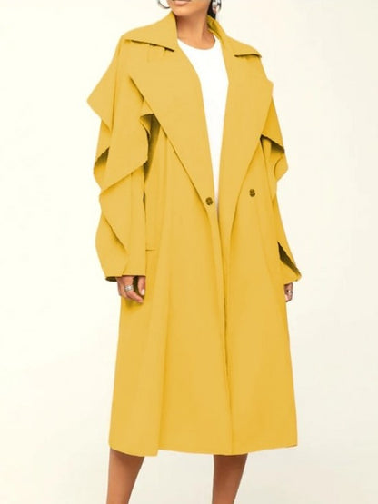 Modern Ruffles Long Sleeve Yellow Trench Coat - Ships in 24 Hrs