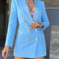 Modern Solid Long Sleeve Blue Blazer Coat