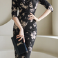 New Arrival Knee Length Printed Black Pencil Dress