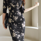 New Arrival Knee Length Printed Black Pencil Dress