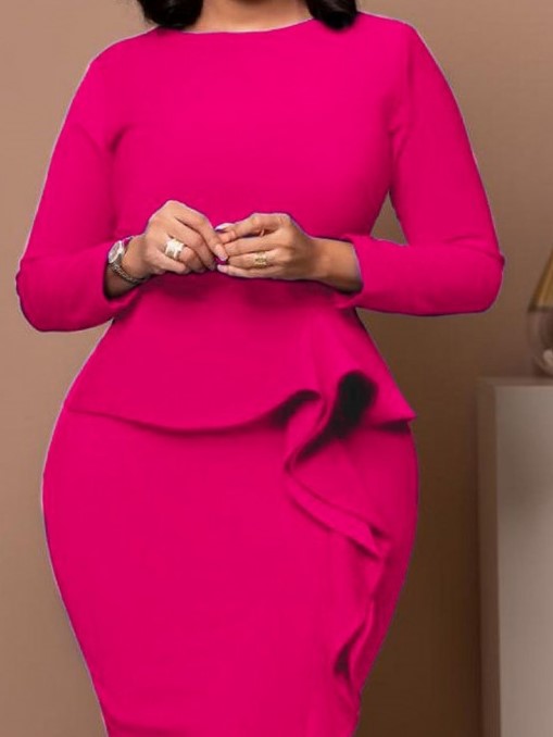New Arrival Solid Long Sleeve Ruffle Pink Dress - Formal Wear