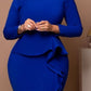 New Arrival Solid Long Sleeve Ruffle Blue Dress - Formal Wear