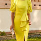 Perfect Fit Puff Sleeve Split Hem Yellow Dress