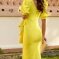 Perfect Fit Puff Sleeve Split Hem Yellow Dress