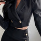 Premium Crop Blazer Coat With Fork Pencil Black Skirt Set