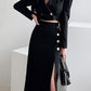 Premium Crop Blazer Coat With Fork Pencil Black Skirt Set
