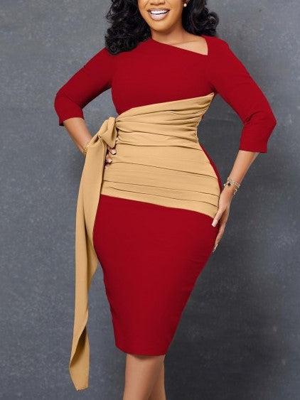 Pretty Long Sleeve Patchwork Red Dress